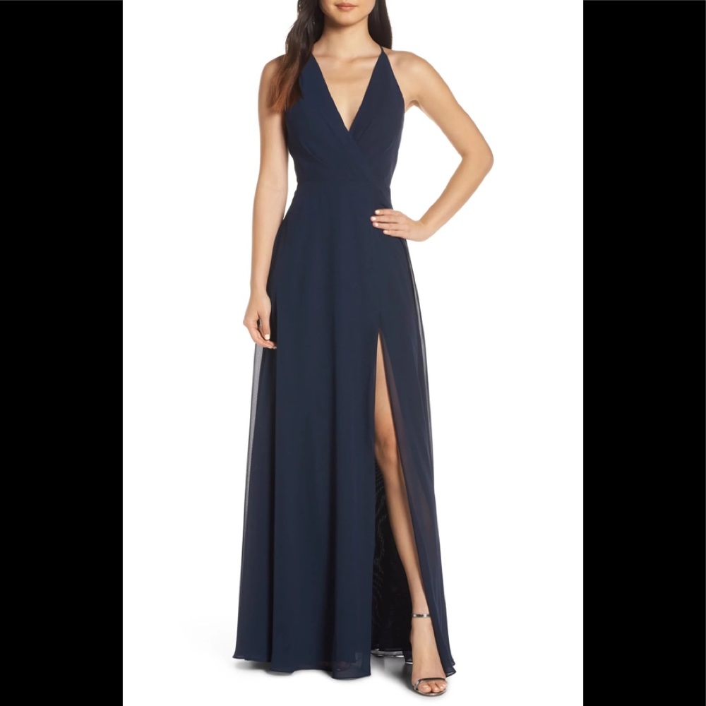 Jenny Yoo Bryce chiffon v neck gown